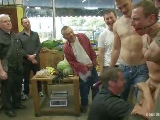 Studly Shoplifter Gets An Eggplant Up His A Hole And A FAce Full Of Cum At A Fruit Stand.