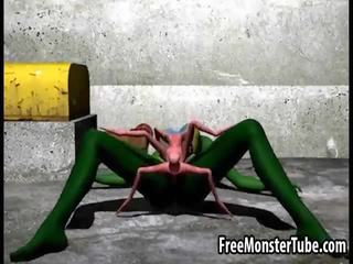 3d tegnefilm alien babe får knullet hardt av en spider