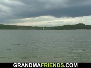 Old Grandma and Teen youths 3some Outdoors, sex video 61