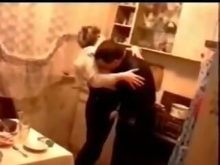 Russian booze in the kitchen turns into sex clip