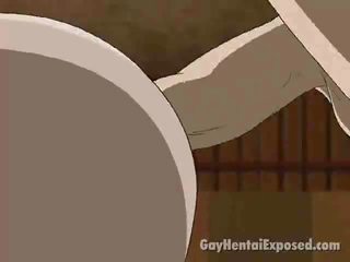 Attraente rossa manga gay ottenere anale humped cagnetto stile
